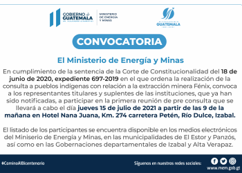 Convocatoria del Ministerio de Energía y Minas en relación a la extracción minera Fénix