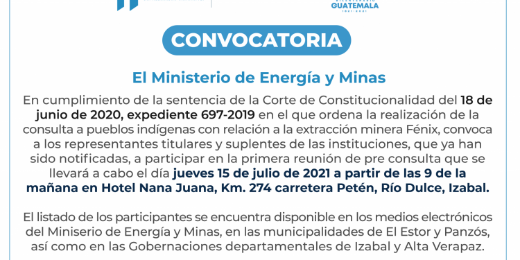 Convocatoria del Ministerio de Energía y Minas en relación a la extracción minera Fénix