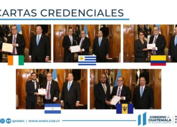 Embajadores de Barbados, Colombia, Côte d’Ivoire, Nicaragua y Uruguay presentan Cartas Credenciales al presidente de Guatemala