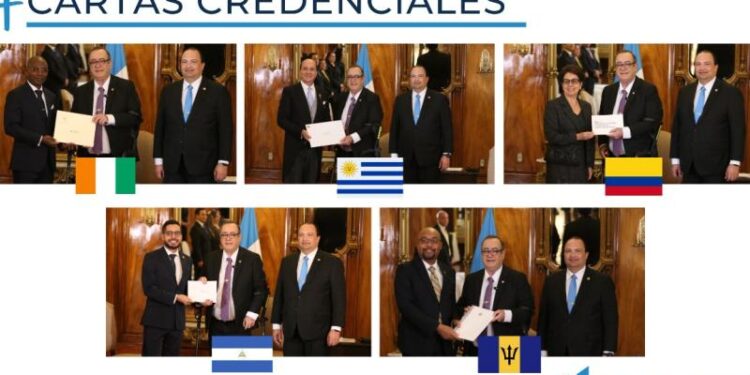 Embajadores de Barbados, Colombia, Côte d’Ivoire, Nicaragua y Uruguay presentan Cartas Credenciales al presidente de Guatemala