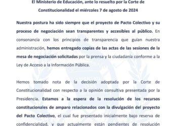 El Ministerio de Educación, ante lo resuelto por la Corte de Constitucionalidad el miércoles 7 de agosto de 2024