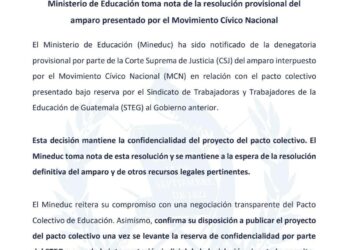 Ministerio de Educación toma nota de la resolución provisional del amparo presentado por el Movimiento Cívico Nacional