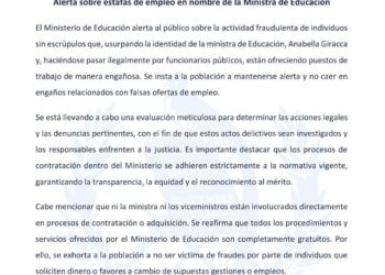 Alerta sobre estafas de empleo en nombre de la Ministra de Educación