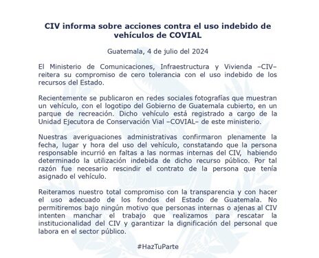CIV informa sobre acciones contra el uso indebido de vehículos de COVIAL