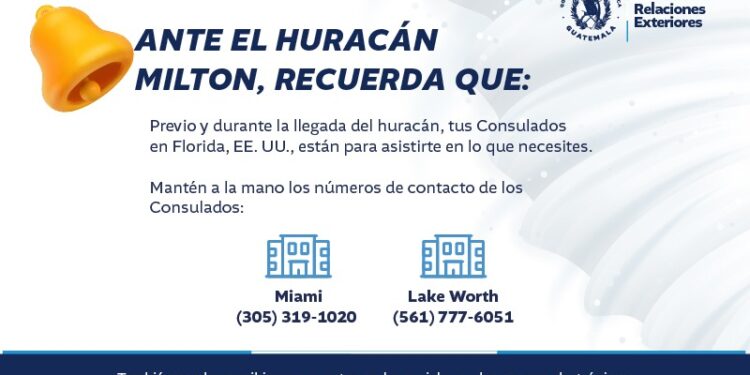 Consulados de Guatemala en Florida, EE. UU., atentos para asistir a los guatemaltecos ante la llegada del huracán Milton