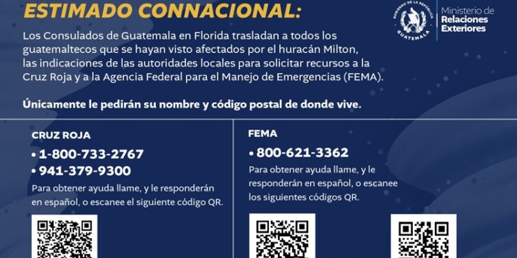 El Minex, por medio de su Red Consular, da seguimiento a la situación de los guatemaltecos en Florida tras el paso del huracán Milton