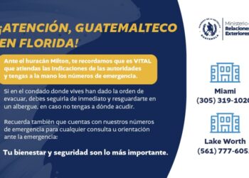 Red Consular de Guatemala en Florida, EE. UU., mantiene comunicación con guatemaltecos por la llegada del huracán Milton