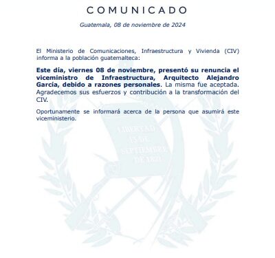 El Ministerio de Comunicaciones, Infraestructura y Vivienda (CIV) informa a la población guatemalteca: