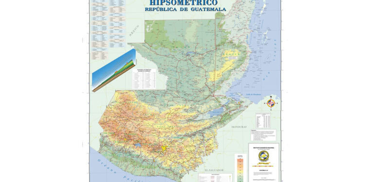 El mapa hipsométrico es una representación del relieve de Guatemala