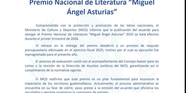 Comunicado: Premio de Literatura “Miguel Ángel Asturias”