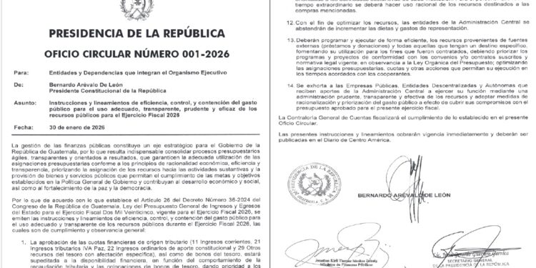 Presidencia emite lineamientos para contención del gasto público en 2026
