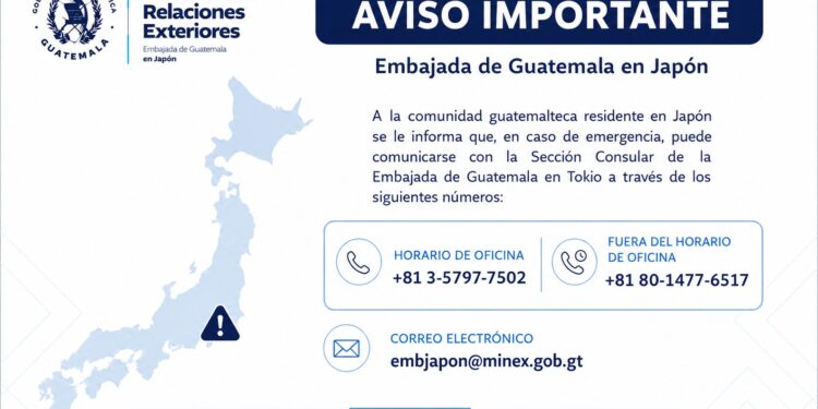 Embajada de Guatemala mantiene canales de atención ante terremoto en Japón
