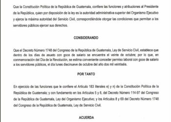 Presidente Arévalo oficializa permiso laboral con goce de salario para el 19 de octubre