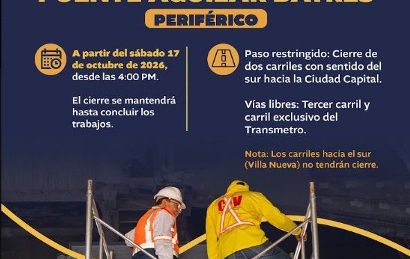Cierre parcial de carriles en el puente Aguilar Batres–Periférico
