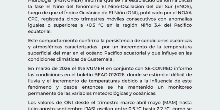 COMUNICADO OFICIAL FENÓMENO DE ¨EL NIÑO” #SomosINSIVUMEH #PasiónPorLaCiencia #ElPuebloDignoEsPrimero #CIV